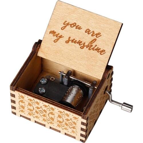 Christmas Gift Antique Carved Wooden Hand-Cranked Music Box Theme Halloween Birthday Present Casket Decoration