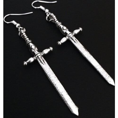 Sword Earrings Jewelry Gothic Grunge Silver Color Medieval Claymore Long Weapon Knife Warrior Jewellery Fashion Novelty 2021 New