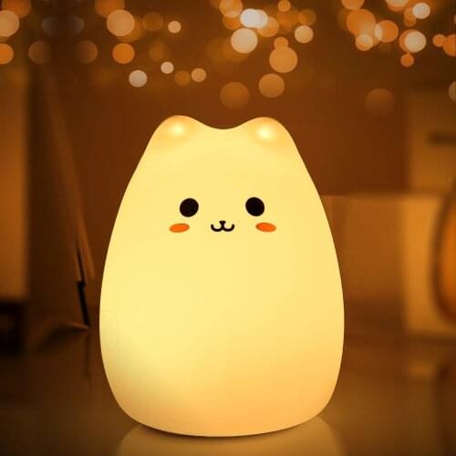 LED Night Lights Touch Sensor Soft Silicone 7 Colors Cartoon Cat For Kids Baby Chid Gift Sleepping Lamp Bedroom Desk Decor Luces