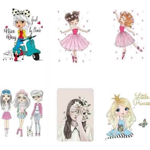 1Pcs Heat Transfer Sticker Cute Anime Patch Iron-On Transfer For Clothes Fashion Girls Patches For Clothing For Women T-shirt