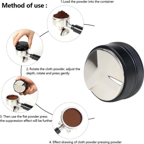 Macaron Convex Four Angled Slopes Base Trefoil 51/53mm Adjustable 304 Stainless Steel Coffee Espresso Tamper Distribution Tool