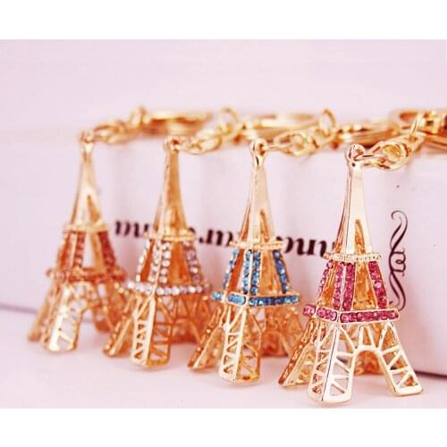XDPQQ Fashion Rhinestone Tower Car Keychain Female Bag Accessories Metal Pendant Key Chain Gift