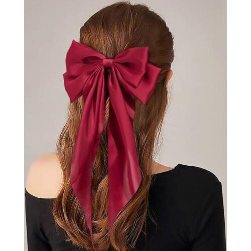 Bow Hairpin for Women Spring Summer Satin Ribbon Hairpins Temperament Trendy Headwear Girls Ponytail Hair Pins Hair Accessories