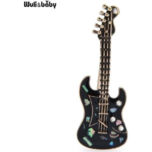 Wuli&baby Natural Shell Electric Guitar Brooch Gift Enamel Musical instrument Brooch Pins Fashion Jewelry For Women Gift