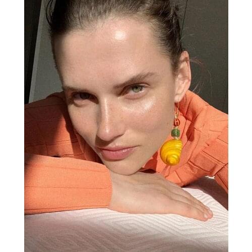 Handmade Bohemian Style Yellow Blue Conch Shell Drop Earrings for Women Summer Beach Party Jewelry