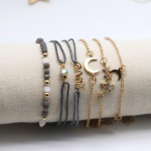 ZV 6Pcs/set Ethnic Style Bracelet for Women Summer Beach Multilayer Lover Chain Bracelet Beads Rope Party Gift for Best friends