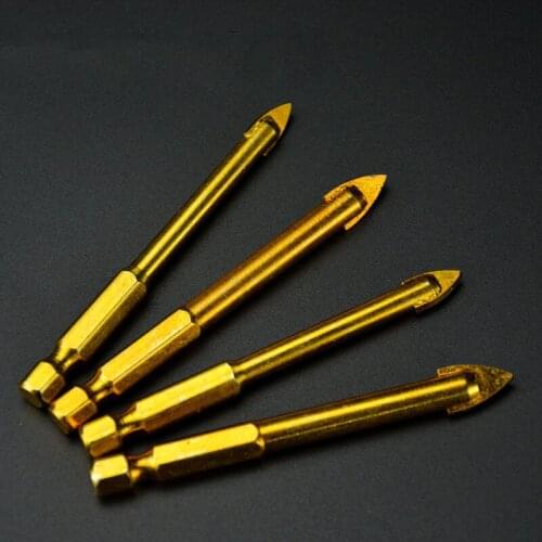 1Pc Hex Shank Titanium Tungsten Drill Bit Carbide Tile Glass Cross Spear Head Drilling Cutter Tools 3/4/5/6/8/10/12mm
