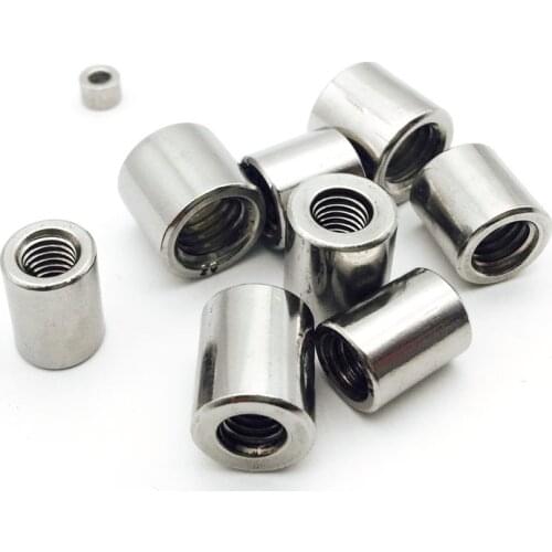 10pcs M3 M4 stainless steel cylindrical nuts screw rod teeth bar connection lengthen casing welding nut 6mm-8mm OD 4mm-10mm long