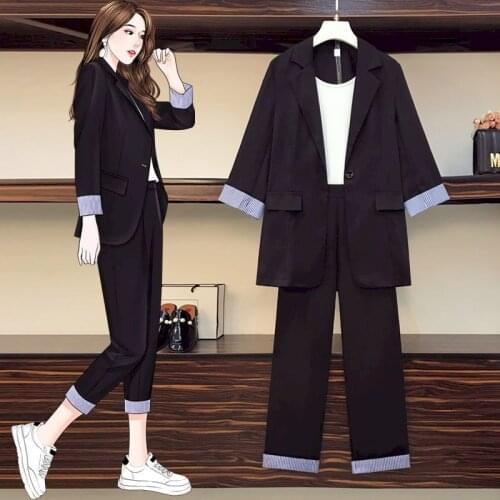 2021 Spring Summer Women Suit Thin Slimming Cover Meat Suit 2021 New Oversized Fashion Temperament Two Piece Set Women Pants Set