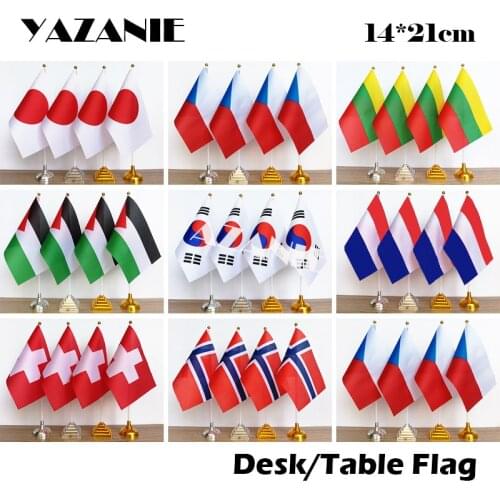 YAZANIE 14*21cm 4PCS Japan Czech Republic Lithuania Palestine South Korea Table Flag Norway Netherland Switzerland Desk Flags