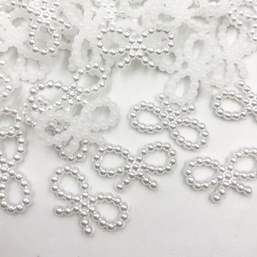 50/100pcs pearl White bow phone patch Flatback button wedding appliques Lots mix DIY decoration