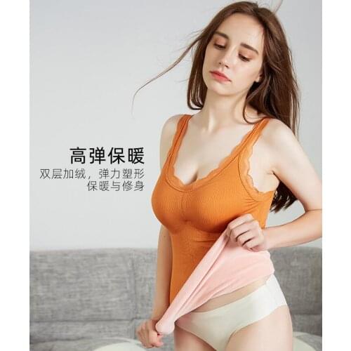 Seamless Women Warm Vest Top With Push up bra Underwear Winter New Warm Vest Lace Slim Plus Velvet Top Thick Super Soft