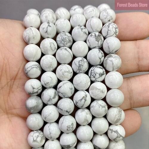 Smooth White Howlite Turquoises Natural Stone Loose Beads DIY Bracelet Necklace Charm for Jewelry Making 15"Strand 4 6 8 10 12MM