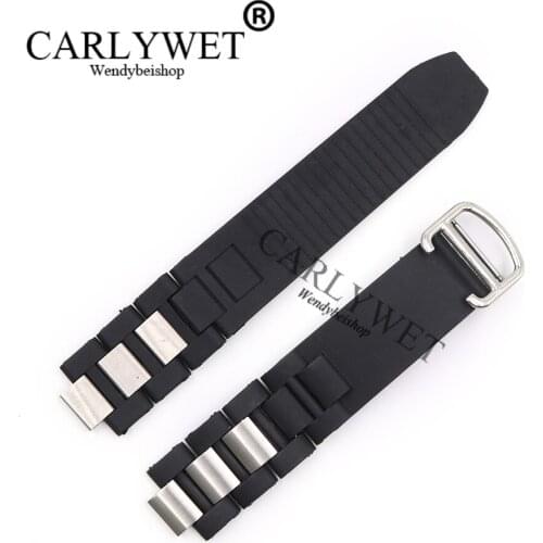 CARLYWET 20mm*10mm Black Replacement Silicone Rubber Watch Band For Cartier 21 Chronoscaph W10198U2 W10125U2 W10197U2 W10184U2
