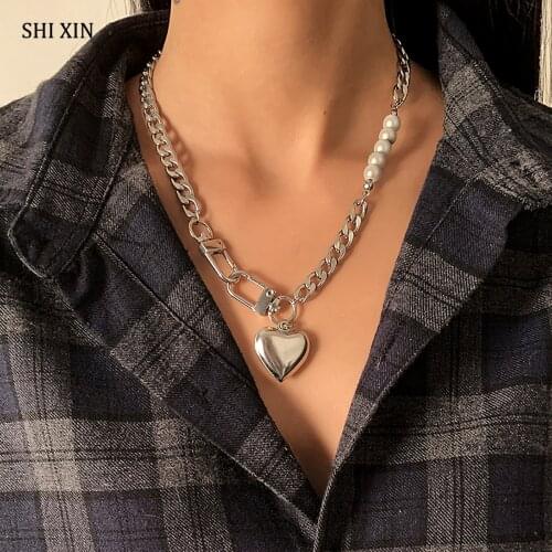 SHIXIN Stainless Steel Chain Choker Necklace for Women Love Heart Pendants Necklace on Neck Fashion Beads Necklaces Jewelry 2021