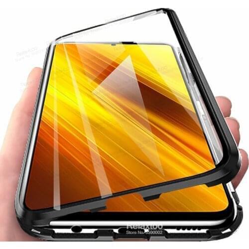 For Xiaomi Poco X3 NFC Case 360° Magnetic Flip Phone Case Redmi Note 9 Pro 9S Redme 9A 9C 9 S A C Double Sided Glass Cover Coque