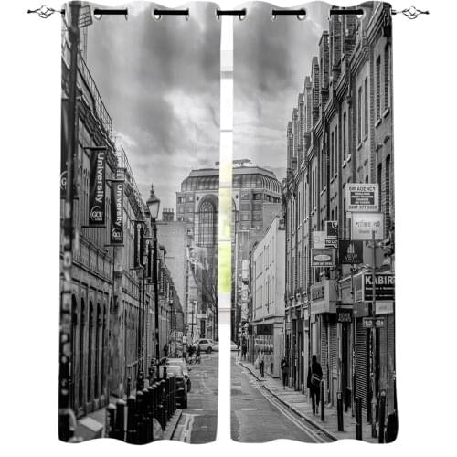 Black And White London Street Window Curtains for Living Room Bedroom Kitchen Modern Curtains Home Decoration Drapes Blinds