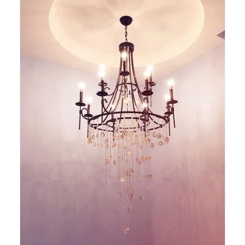 Home deco shell pendant light E14 led luminaria for dining room colored shell wedding lighting retro iron crystal pendant lamp