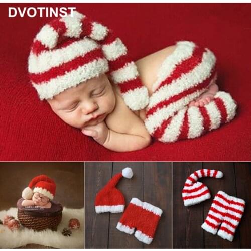Dvotinst Newborn Baby Photography Props Knitted Christmas Pants Bonnet Hats Santa Claus Clothes Fotografia Studio Photo Props