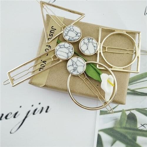 Geometric Modelling Clip Hairpin Designers Unique Marble Fashion Ladies Round Barrettes Stone Trendy Zinc Alloy Kshmir 22xn
