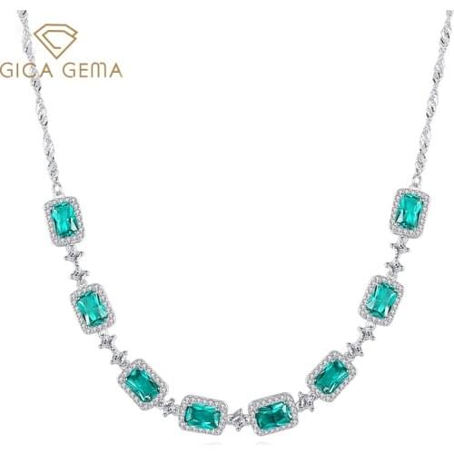 GICA GEMA Women 925 Genuine Silver Necklace Create Emerald Multiple Gems Simple Charm Wedding Engagement Silver Fine Jewelry