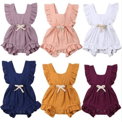 Newborn Infant Baby Girl Bodysuit Ruffle Cotton Backless Jumpsuit Outfit Summer Sunsuit Playsuit 0-24 Months 6 Colors