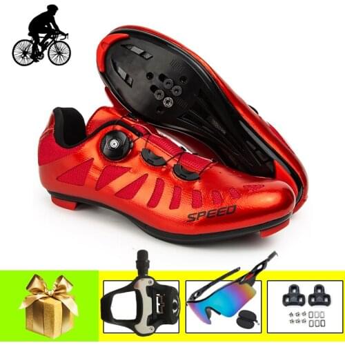 Athletic Road Cycling Sneakers Breathable Self-locking Sapatilha Ciclismo Unisex Riding Bicycle Shoes Add Bike Pedals Sunglasses