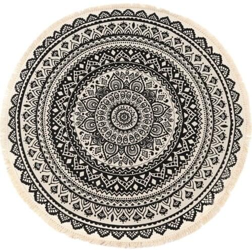 Morocco Round Carpet Bedroom Boho Style Tassel Cotton Rug Hand Woven National Classic Tapestry Sofa Cushion Tatami Floor Mats