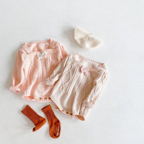 Autumn Baby Girl Romper Cotton Newborn Clothes Cute Bow Knitted Jumpsuit Infant Sweater Outfits Baby Girl Clothing Ropa De Bebe