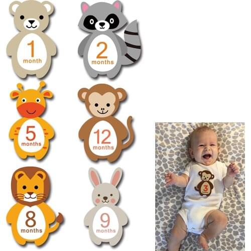12 Sheets/set Baby Monthly Stickers Animal Belly Photographic Props Pregnant Women Newborn Infant Necktie Sticker Baby photo