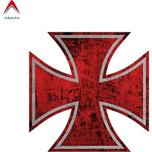 Aliauto 765Pro Sticker 5" Rat Rod Red Iron Cross Car Sticker Distressed Parts Gasser Waterproof Vinyl Decal,13cm*13cm