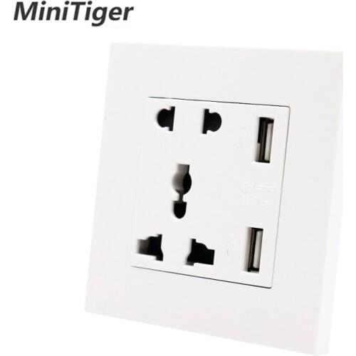 Minitiger Manufacturer Wall USB Socket Universal 5 Hole Socket Power Outlet With Double USB Smart Induction Charger Port