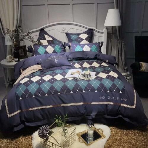 New 80s Egyptian Cotton Blue Stripe Royal Satin Edward VII Cover Bed Sheets Pillow Covers 4/6pcs