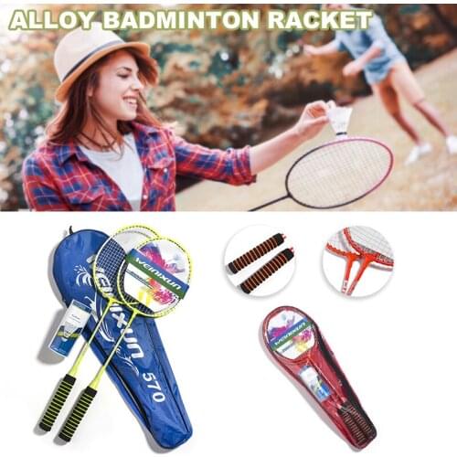 Newly Badminton Racket Adult Suit 2 Pack With Ball Ferroalloy Practice Entertainment Beginners Durable