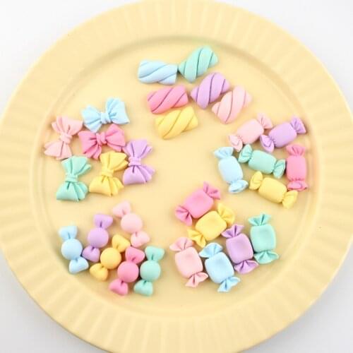New Pastel Colors Resin Cabochon 20pcs Kawaii Candy Lollipop Ribbon Tie Bow Patch Sticker Ornament Accessory girls Hair Pin DIY