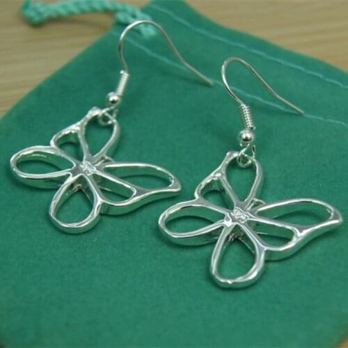 Wholesale New Fashion 925 Sterling Silver Butterfly Shape Earrings For Women Elegant Wedding Charm Jewelry