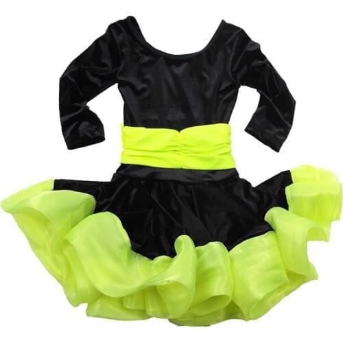 Three-quarter Sleeve Girls Latin Dance Dress Color Matching Pleuche Practice Dancewear 2016 New Winter
