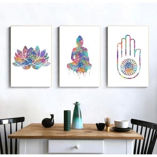 Inkjet print poster watercolor Buddha lotus canvas painting Zen painting modern home living room decoration painting