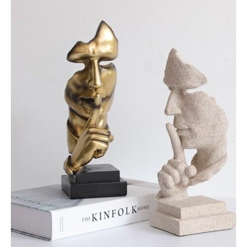 Nordic Silence Is Gold Statue Resin Abstract Sculpture Figurine Home Decoration Modern Art Office Desk Decoration Wedding Gifts