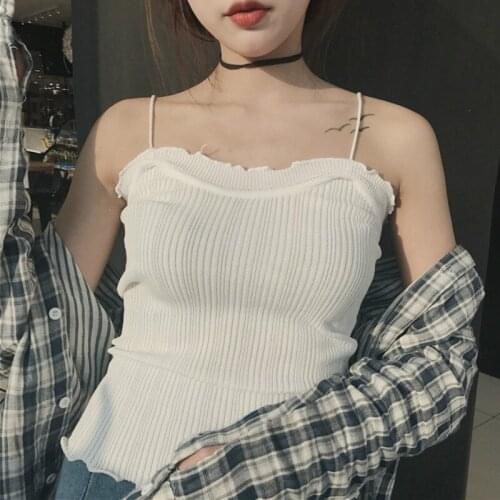 Tanks Women Top Solid Trendy Elegant All-match Crop Tops Female High-quality Korean Style Leisure Womens Lovely Summer Clothes