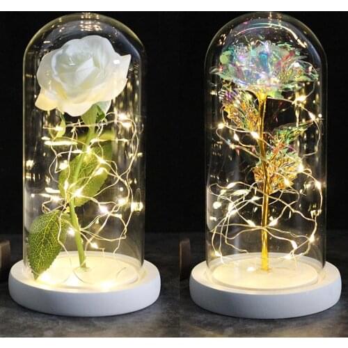 2020Beauty And Beast Eternal Flower Rose In Flask Wedding Decoration Artificial Flowers Glass In Cover For Valentines Day Gift
