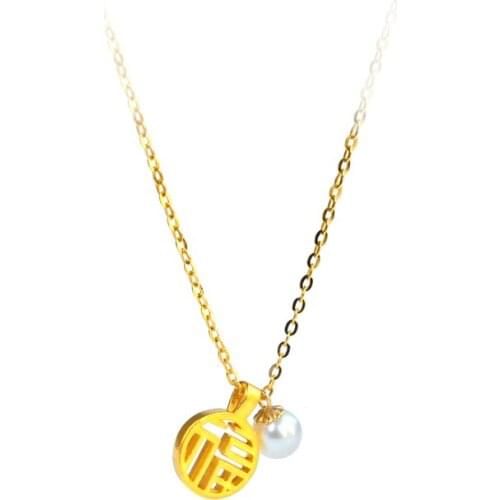 XF800 Real 24K 999 Gold Fine Jewelry Necklace Natural Pearl Pendant Pure 18K AU750 Chain Wedding Gift for Women D572