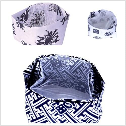 Free Shipping Japanese Restaurant Sushi Bar Chef/Cook Hat, Mesh Top Sushi/Sashimi Cooks Hat, White and Blue Chinese Letter Guiyu