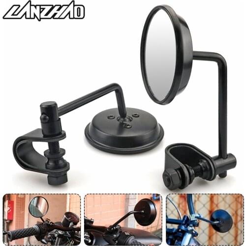 22-25mm Motorcycle Handlebar Rear View Mirrors Round Convex Clip-On Retro for Harley Honda Funbike Chopper Cruiser Cafe Racer