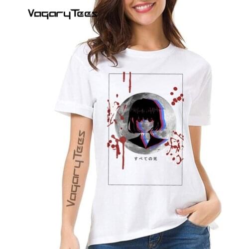 Yandere anime girl with blood Kawaii Print T-shirt Otaku Summer Short Sleeve Women Clothes Harajuku Japanses Style Girl T Shirt