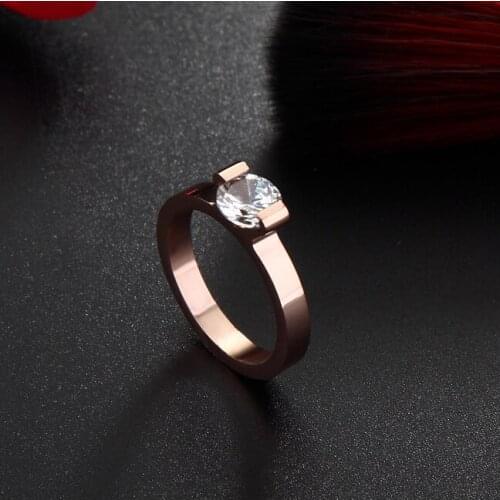 Valentine Rose Gold color Titanium Steel AAA Grade 6 mm Cubic Zircon Women Wedding Rings/Classic & Cheap Love Ring Size 4-10