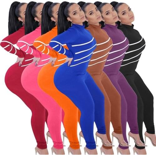 In Stock Fall long sleeve ladies one piece casual women workout bodycon brown jumpsuit