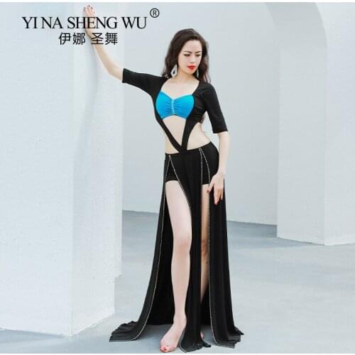 Sexy Belly Dance Costume Women Long Skirt Top Comfortable Oriental Dance Practice Performance Clothes Black High Waist Dancewear