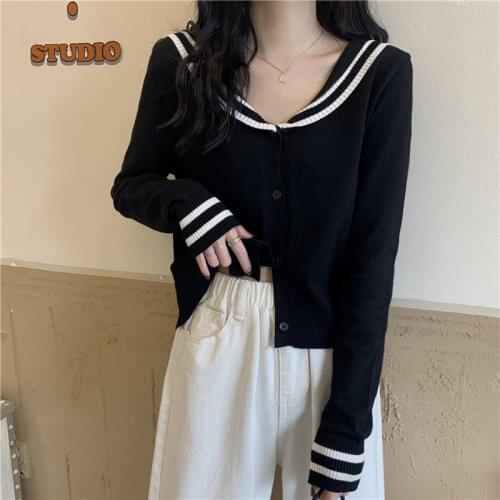 Woman Sweaters Femme Chandails Sailor Collar Sweater Womens Autumn and Winter 2020 Loose Cardigan Pull Hiver