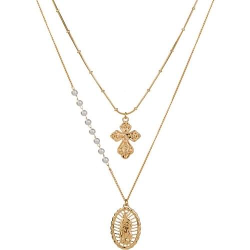 Women Fashion Long Virgin Mary Cross Pendant Multi-layer Necklace Clavicle Chain Necklace Jewelry Charm Women Accesories Necklac